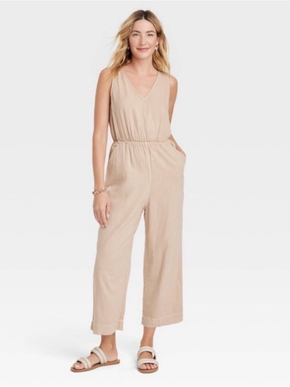 Universal Thread Women's Sleeveless Jumpsuit Tan Size XS